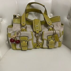 Coach Legacy Beige Canvas and Olive Green Trim Women's Tote Bag